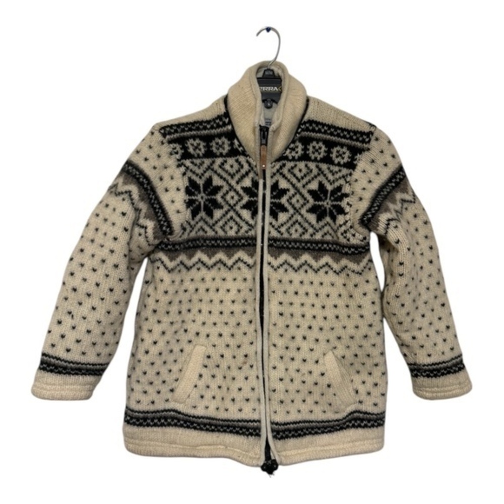 Ark Imports Womens Vintage Sweater Jacket 100% Wool Fair Isle Pattern Size Large